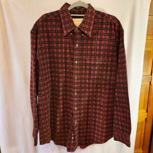 EDDIE BAUER, MEN'S CORDUROY SHIRT, SIZE LARGE, RELAXED FIT, RED/BLACK/CREAM
